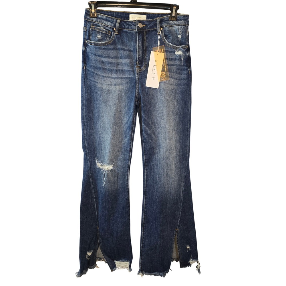 Risen Women's Blue Distressed Flare Jeans